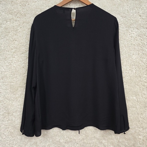 St John Blouse Womens 10 Black Silk Double Georgette Long Sleeve Luxury Preppy - Picture 8 of 13
